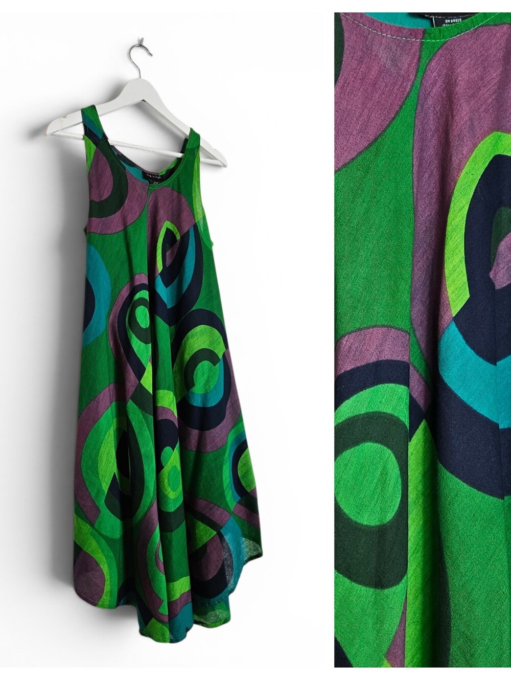 Step In Style Artsy Sharkbite Hem Dress Boho Lagenlook Abstract Swirl S